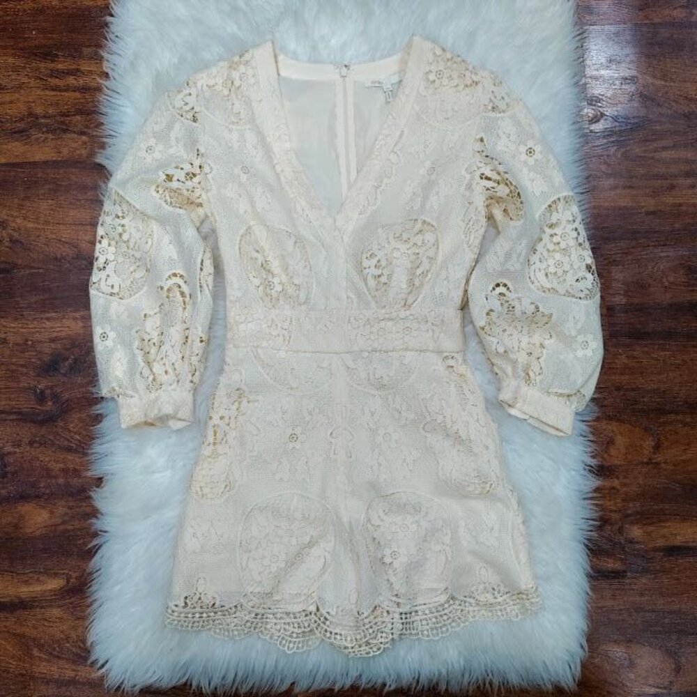 NWT Maje Ilou Guipure Lace Womens Large 3/4 Sleeve V-Neck Playsuit Romper Nude - Picture 4 of 15